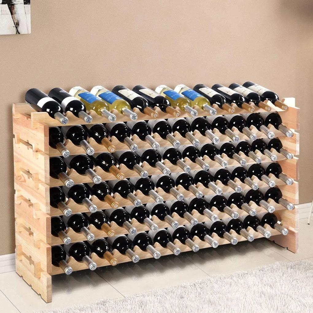 Costway Portabottiglie in legno di pino, Scaffale per 72 bottiglie di vino 119x29x71,5cm