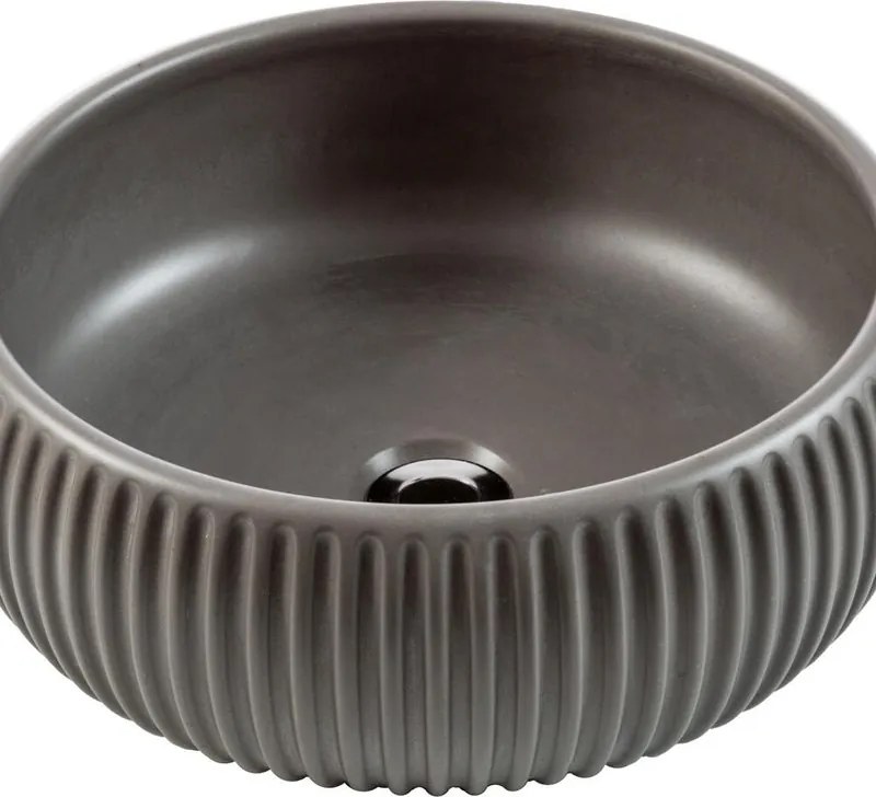 Lavabo da appoggio Plisse cemento CIPI tondo D38cm in Cemento grigio opaco piletta non inclusa