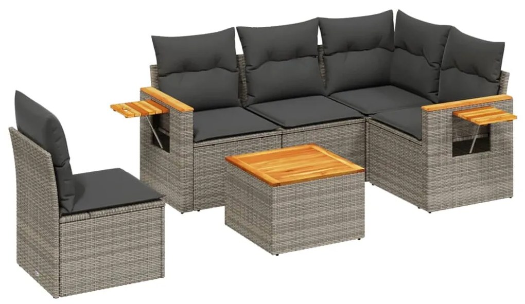 Set divano da giardino 6 pz con cuscini grigio in polyrattan