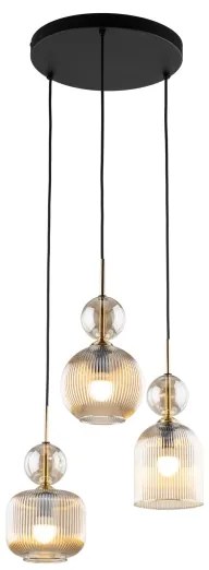 Lampadario a sospensione SOPHIA 3xE14/10W/230V nero/beige fumé