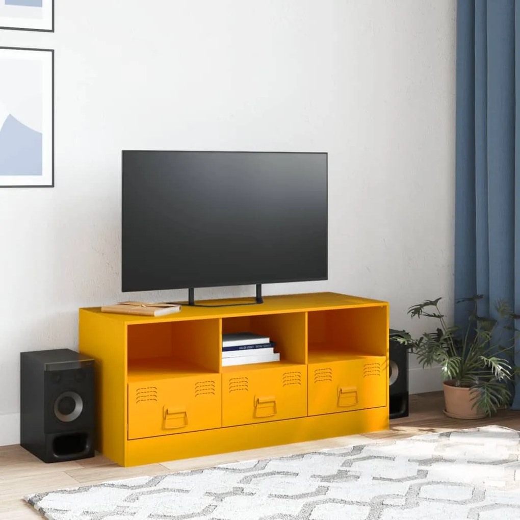 Mobile porta tv giallo senape 99x39x44 cm in acciaio