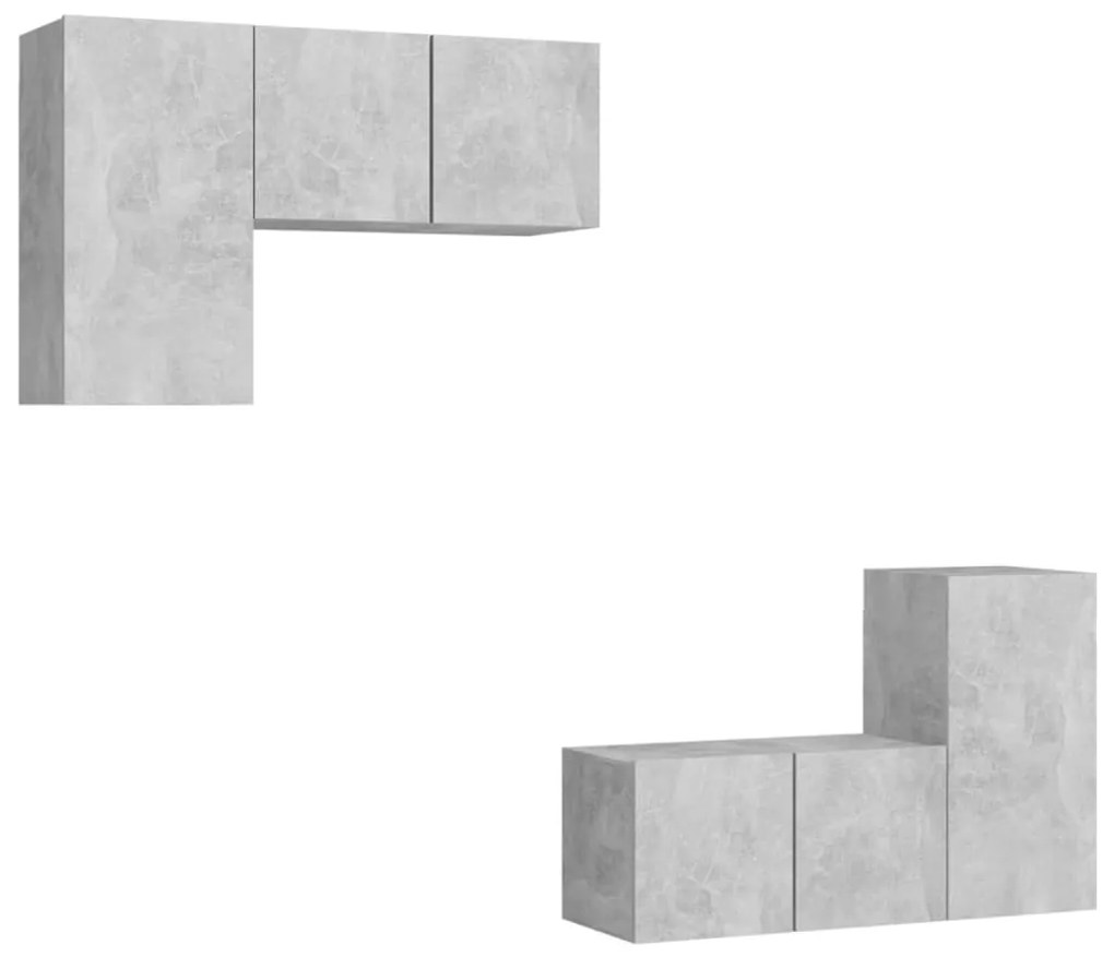 Set di mobili porta tv 4 pz grigio cemento in legno multistrato
