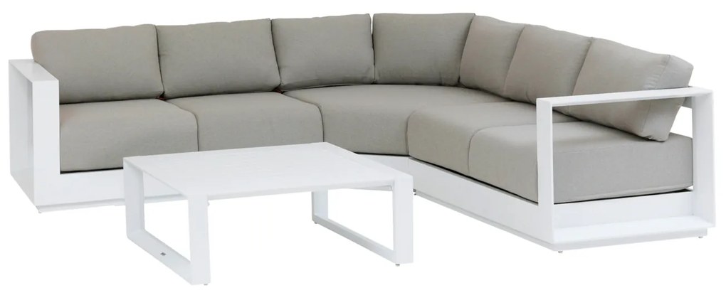 Divano angolare giardino 5 posti con tavolino Allure bianco grigio