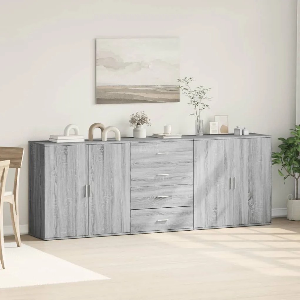 Credenze 3 pz grigio sonoma in legno multistrato