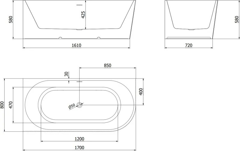Mexen Silo vasca indipendente ad angolo sinistro scanalata 170 x 80 cm, bianca, troppopieno oro spazzolato - 52891708000L-55