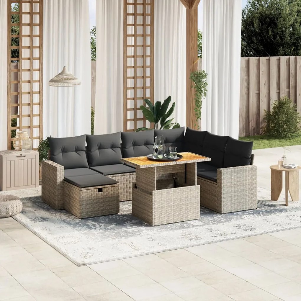 Set divano da giardino 8 pz con cuscini grigio in polyrattan