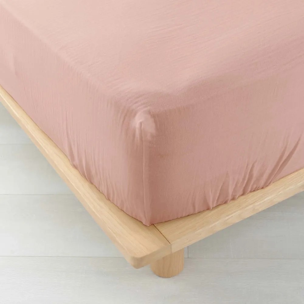 Lenzuolo di mussola elasticizzato rosa 140x190 cm Angelia - douceur d'intérieur