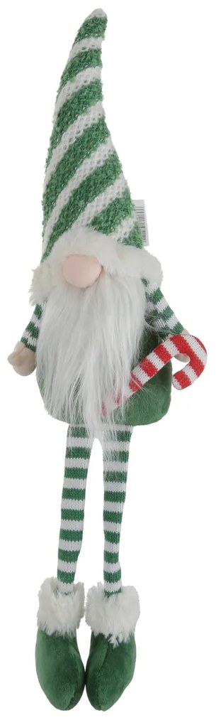 Gnomo Natale gambemolli 55 cm cappello righe verde bianco
