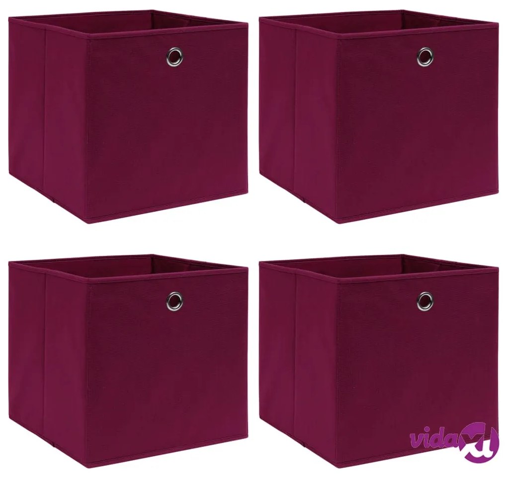 vidaXL Scatole con Coperchi 4pz Rosso Scuro 32x32x32 cm Tessuto