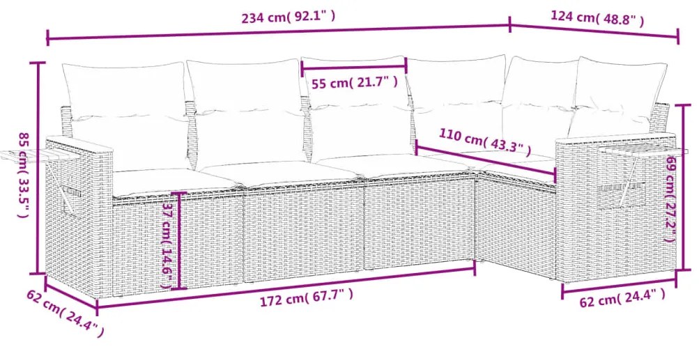 Set Divano da Giardino 6 pz con Cuscini Grigio in Polyrattan