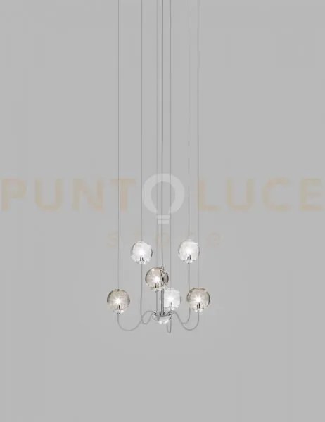 Puppet sospensione 6p multicolore 3 cromo lucido 6 luci attacco g9
