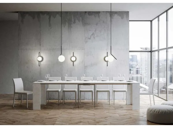 Consolle 90x42 cm Allungabile Fino a 3,02 metri da 14 posti Emy Bianco Spatolato