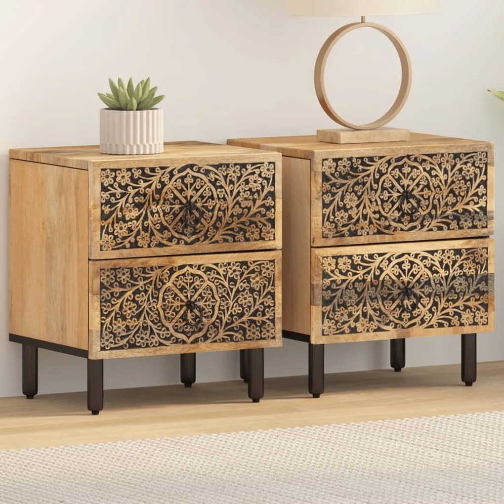 Comodini 2pz 40x33x46 Cm İn Legno Massello Di Mango /
