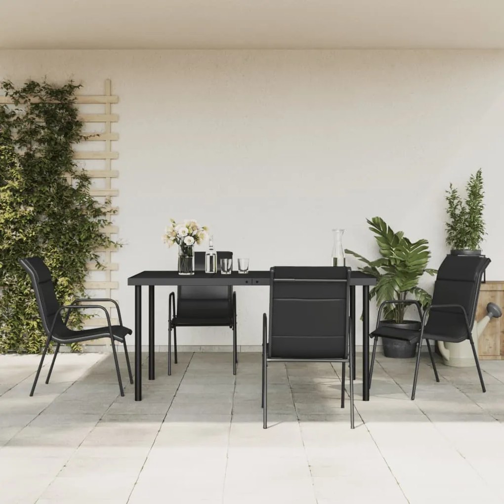 Set Da Pranzo Da Giardino 5 Pz Nero İn Acciaio E Textilene /
