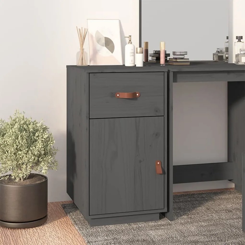 Armadietto Da Scrivania Grigio 40x50x75 Cm Legno Massello Pino /