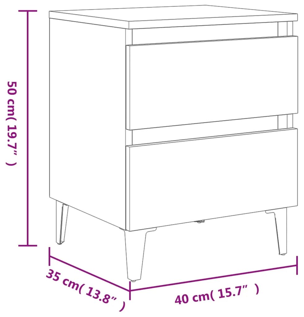 Comodini 2pz Grigio Cemento 40x35x50 cm in Legno Multistrato