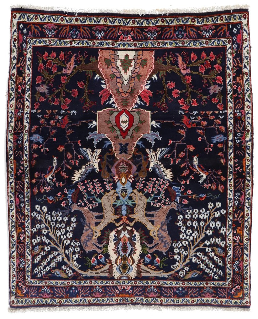 Sarouk Tappeto 140 x 170 Blu (Iran) Annodato A Mano