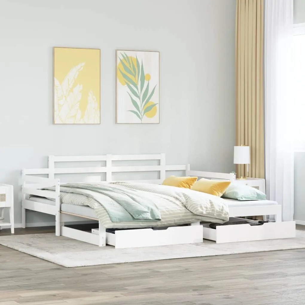 Dormeuse letto estraibile e cassetti bianco 90x200cm legno pino