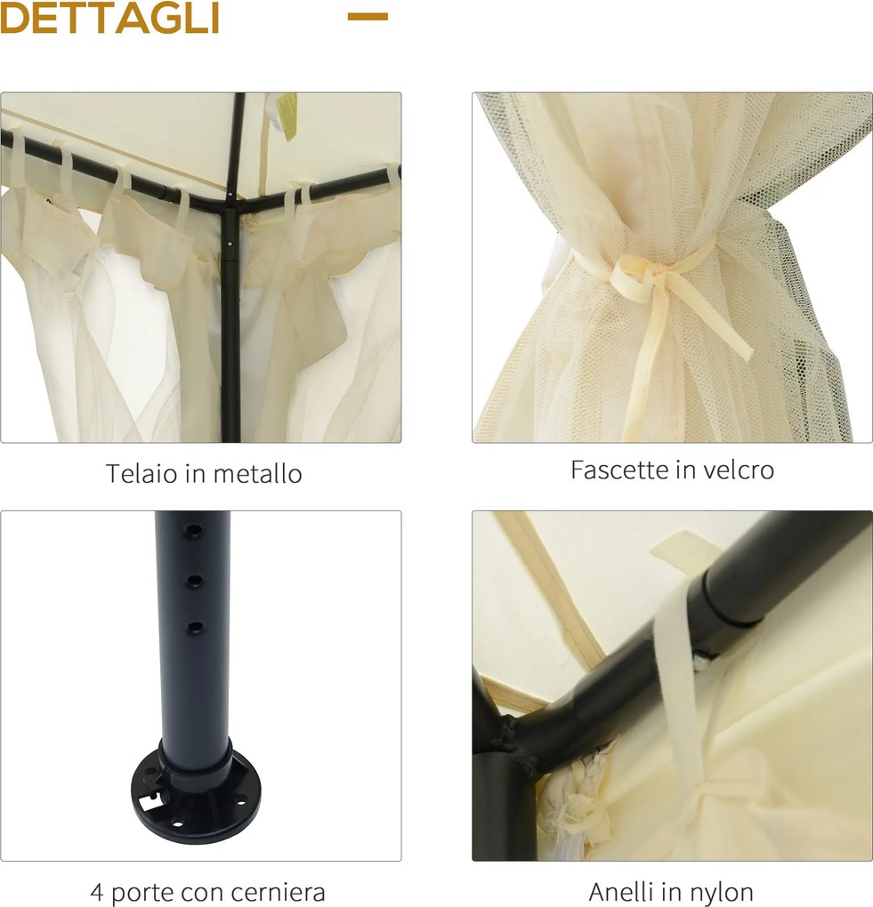 Gazebo da Giardino 2.95x2.95m in Metallo Doppio Tetto Zanzariera e Laterali Beige...