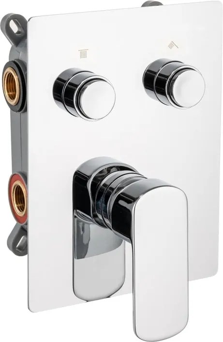 Rubinetto per doccia ad incasso con deviatore a pulsante a 2 vie System cromato lucido AQUASANIT