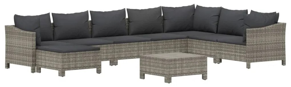 Set divani da giardino 9 pz con cuscini in polyrattan grigio