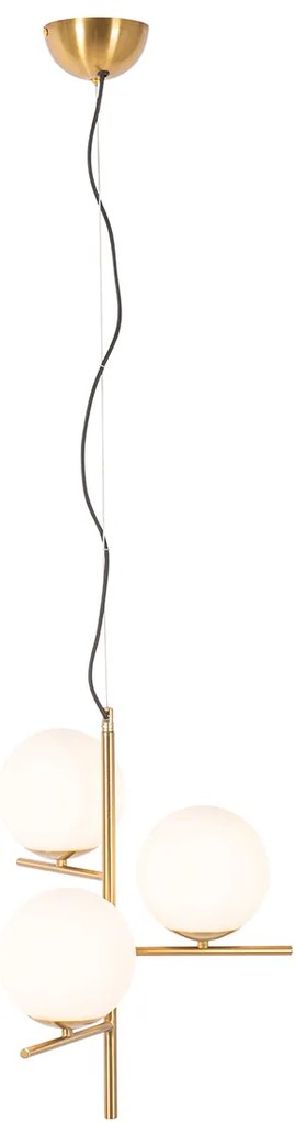 Lampada a sospensione Art Déco oro con vetro opale 3 luci - Flore