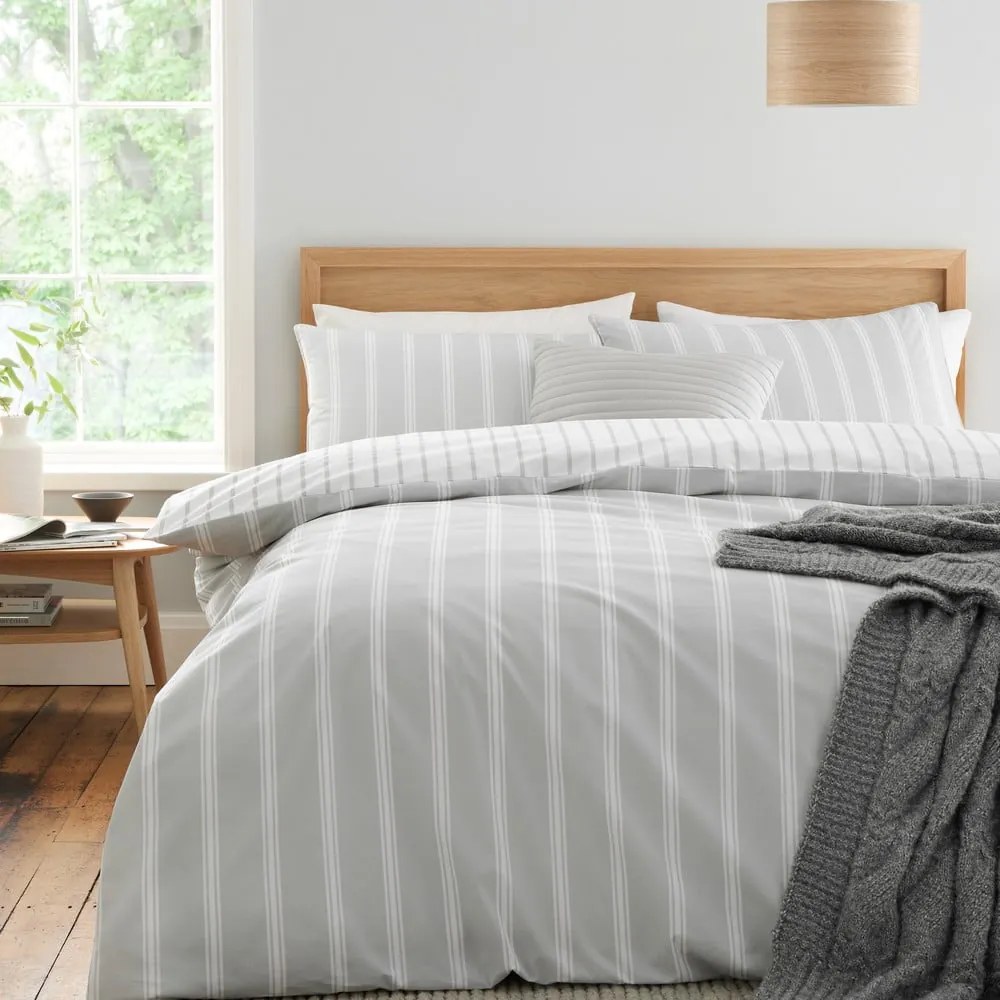 Biancheria da letto grigia in cotone per letto matrimoniale/per letto esteso 230x220 cm Ashford Stripe – Bianca