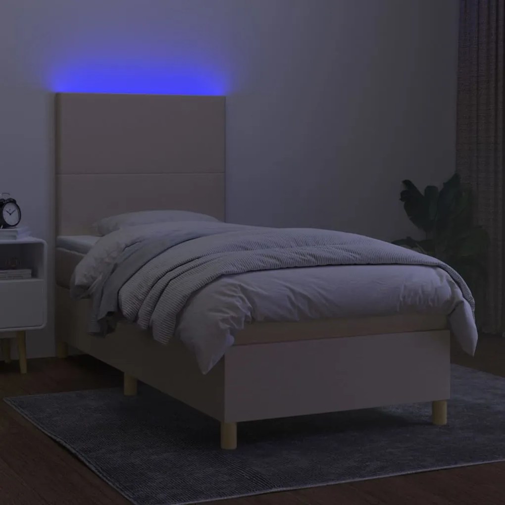 Letto a molle con materasso e led crema 100x200cm in tessuto