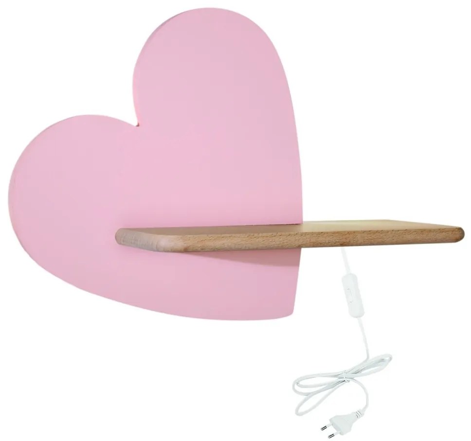 Applique LED per bambini con mensola HEART LED/5W/230V rosa/legno