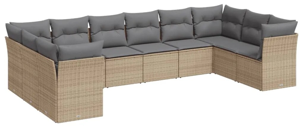 Set divano da giardino 10 pz con cuscini beige in polyrattan