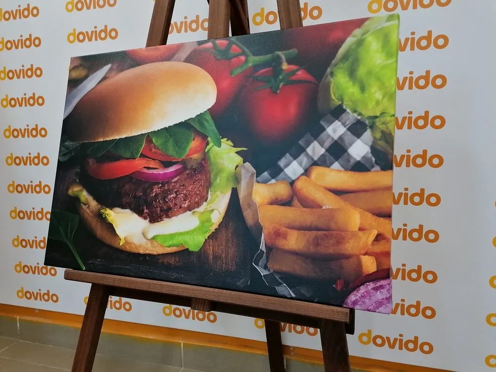 Quadro su tela – Hamburger con patatine