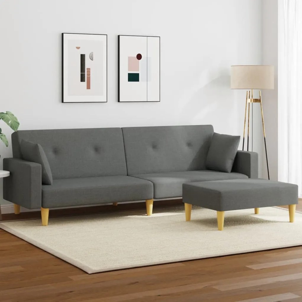 Divano Letto 2 Posti Con Poggiapiedi Grigio Scuro İn Tessuto /