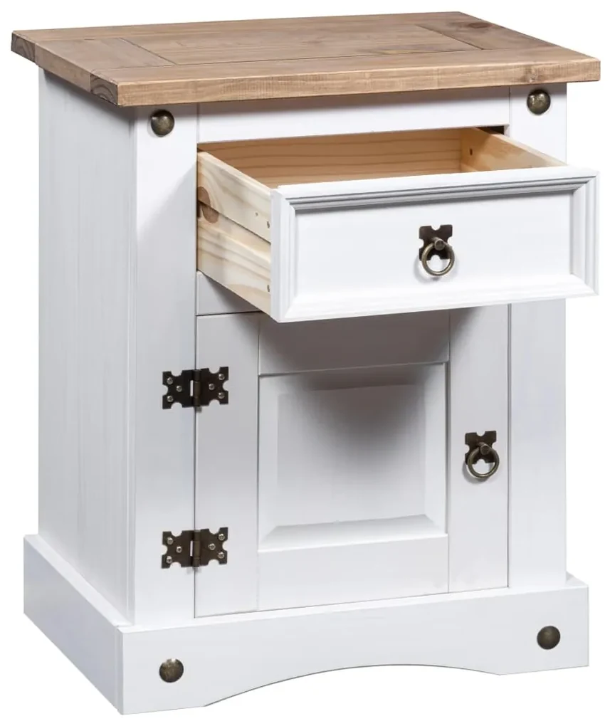Comodino in legno di pino messicano corona bianco 53x39x67 cm