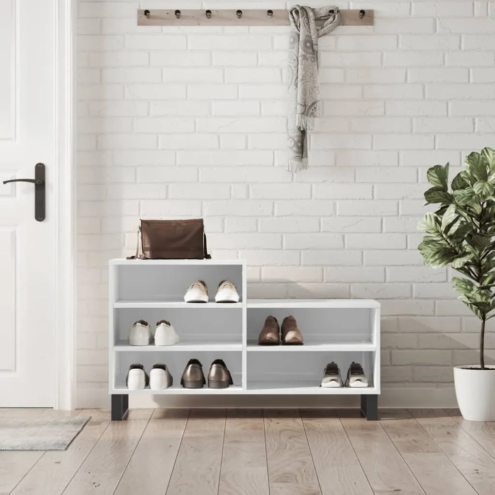 Scarpiera Bianco Lucido 102x36x60 Cm İn Legno Multistrato /