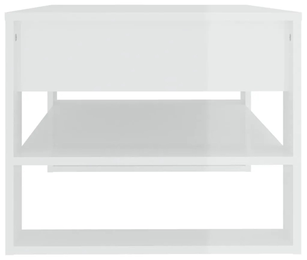 Tavolino da salotto bianco lucido 102x55x45cm legno multistrato