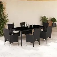 Set Pranzo da Giardino 7 pz Nero con Cuscini Polyrattan Acacia 3278541