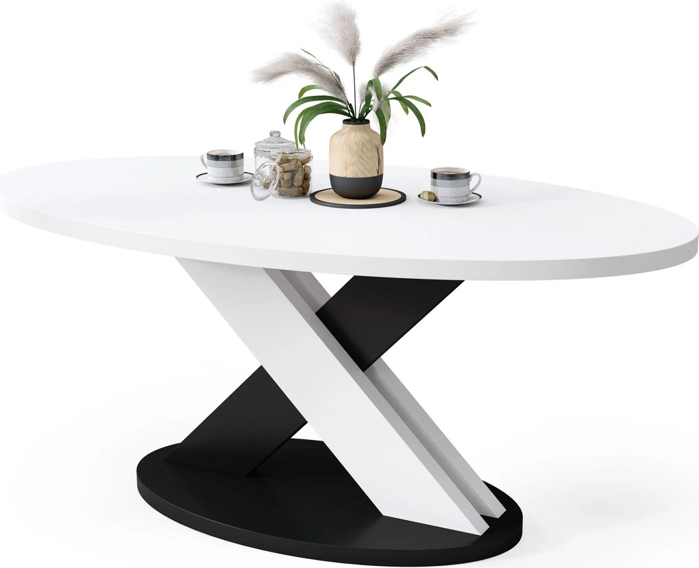 Tavolino da salotto ovale LOXA Bianco / Nero - TAVOLINO DA SALOTTO 120x65 cm