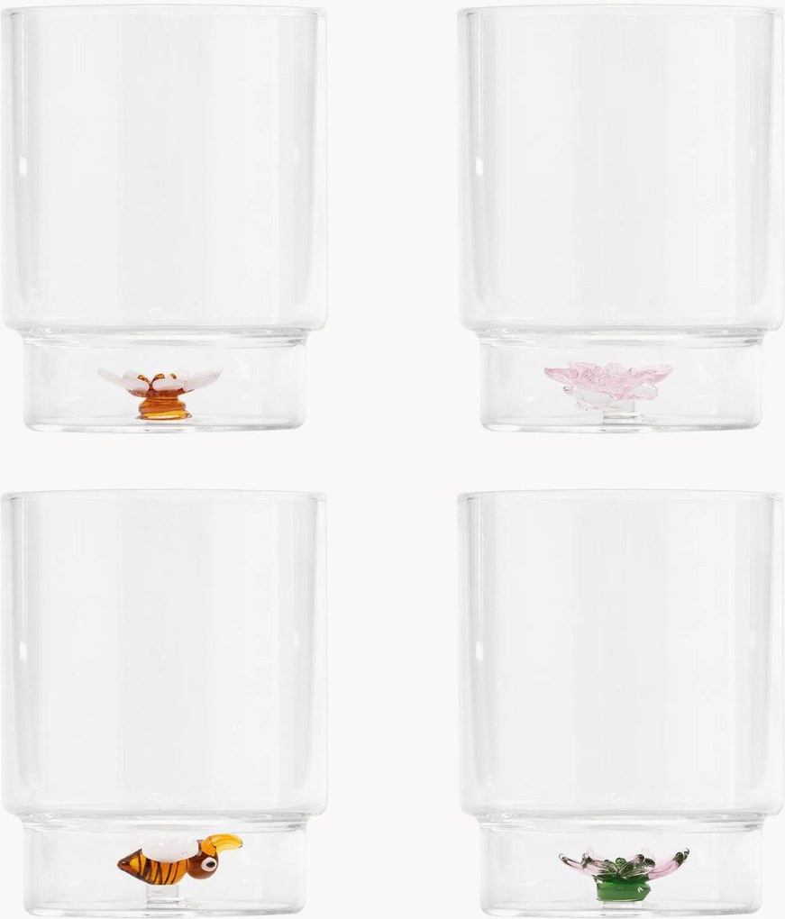 Set di 4 bicchieri in vetro fatti a mano Teca Spring