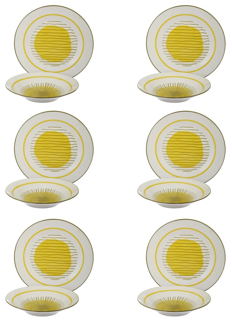 Servizio 12 piatti porcellana giallo Luna