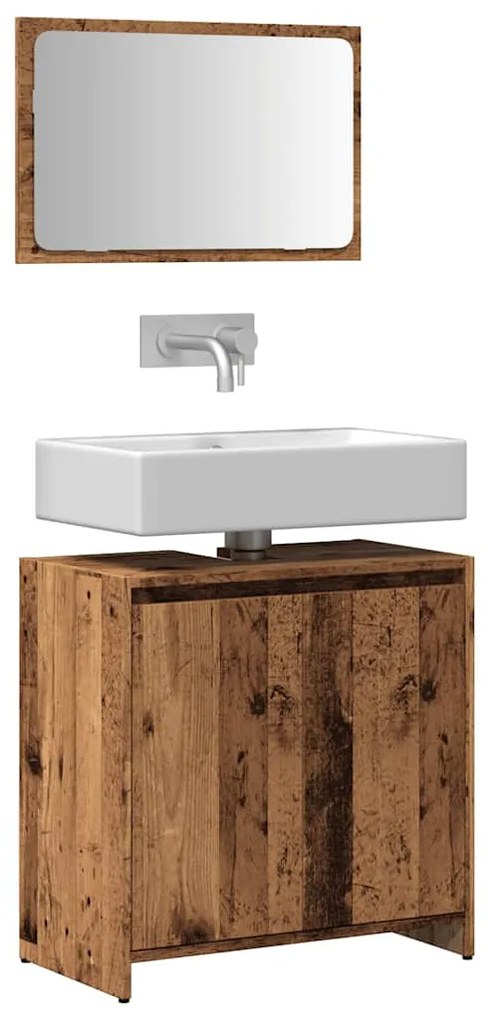 Set Mobili Da Bagno 2 Pz Legno Antico İn Legno Multistrato /