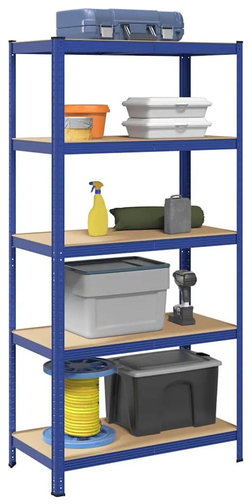 Mensola 5 Strati Blu İn Acciaio E Legno Multistrato /