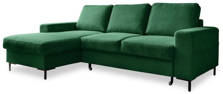 Divano letto in velluto a coste verde scuro (angolo sinistro) Lofty Lilly - Miuform