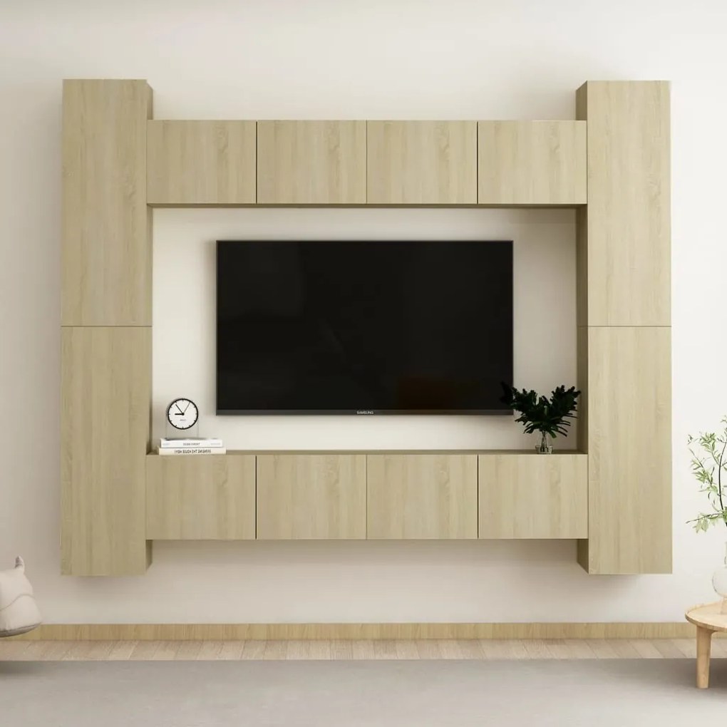 Set Di Mobili Porta Tv 8 Pz Rovere Sonoma İn Legno Multistrato /