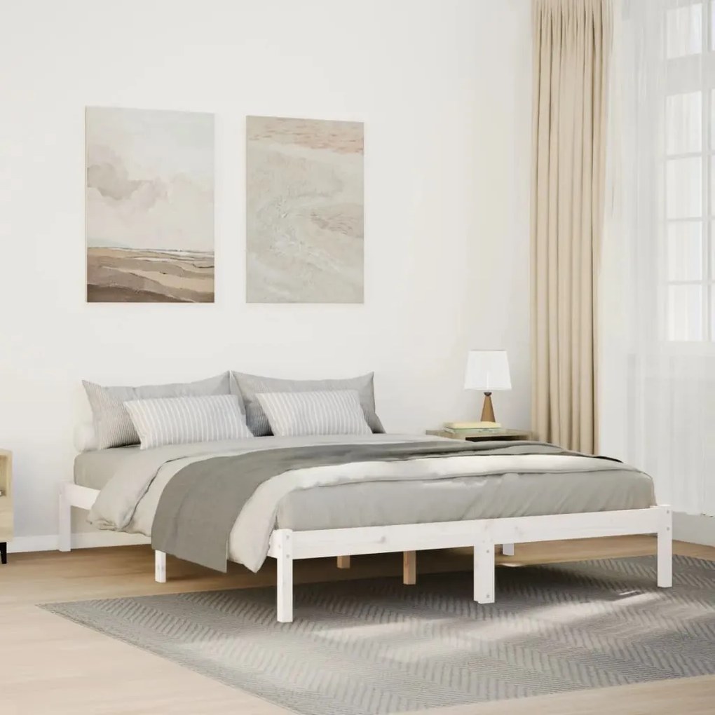 Letto Extra Lungo Senza Materasso Bianco 140x220 Cm İn Pino /