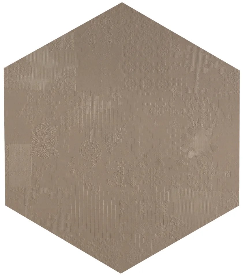 Mutina Dechiner Decor Piastrella Esagonale Rettificato Relief Spazzolato Cm 60x60 In Gres Porcellanato Ecru