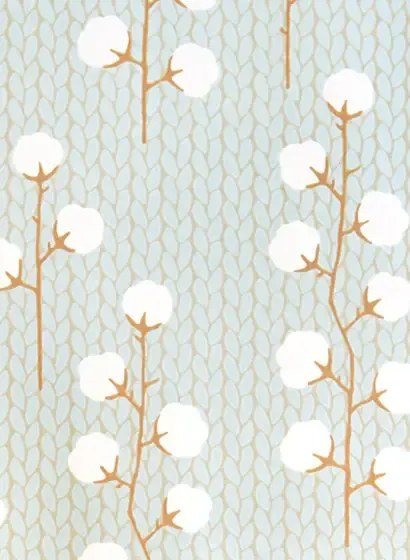 Majvillan Carta da parati Sweet Cotton - Soft Blue/ Grey/ Brown/ Cream White