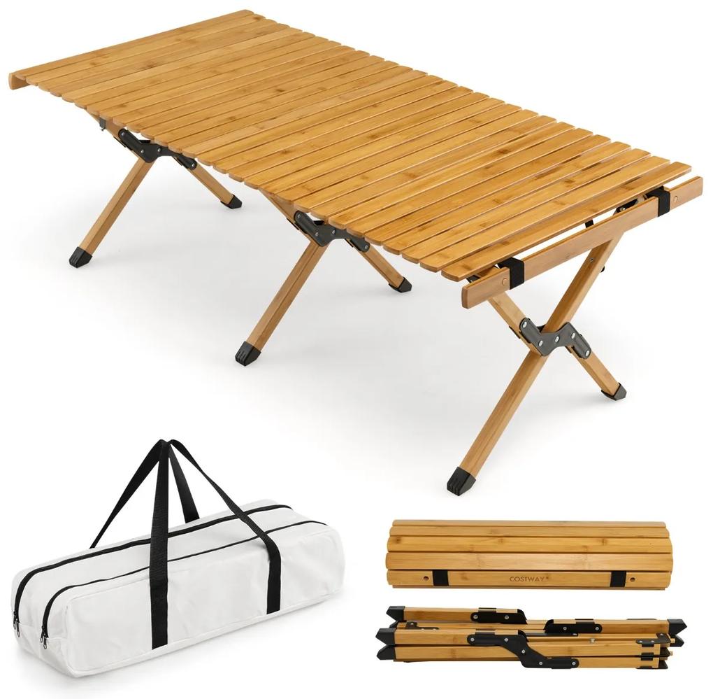 Costway Tavolo da campeggio pieghevole di bambù, Tavolo da picnic leggero con borsa di trasporto per esterno