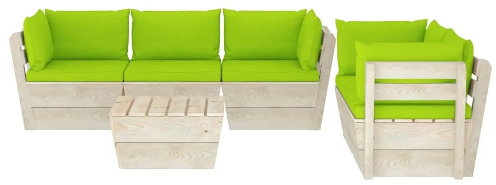 Set Divani da Giardino su Pallet 6 pz con Cuscini Legno Abete