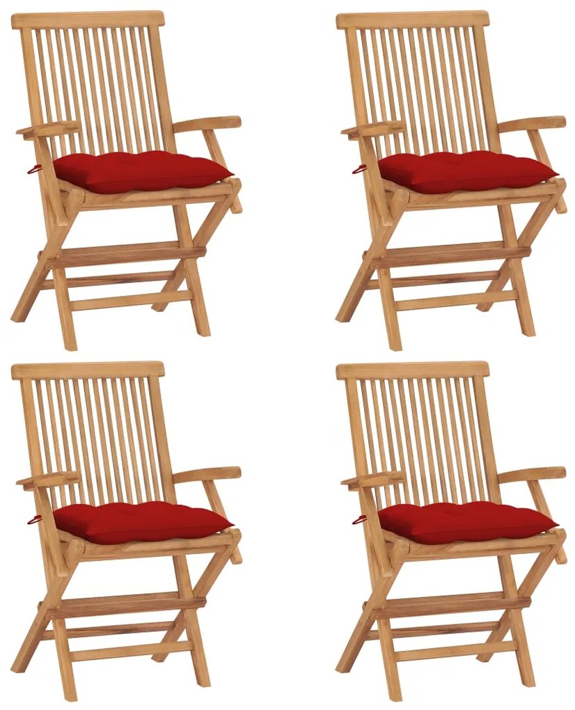 Sedie Da Giardino Con Cuscini Rossi 4 Pz Legno Massello Di Teak /