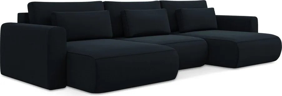 Divano angolare blu scuro allungabile/con contenitore (a U) con rivestimento in velluto Kapua – Makamii